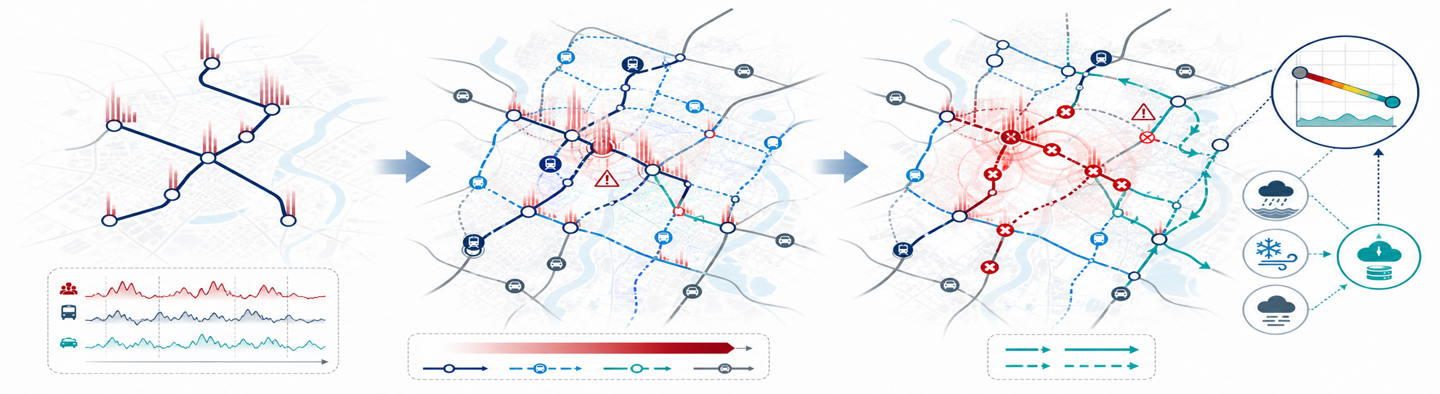 Transportation resilience across dynamic demand, multimodal networks, cascading disruptions, and adverse weather